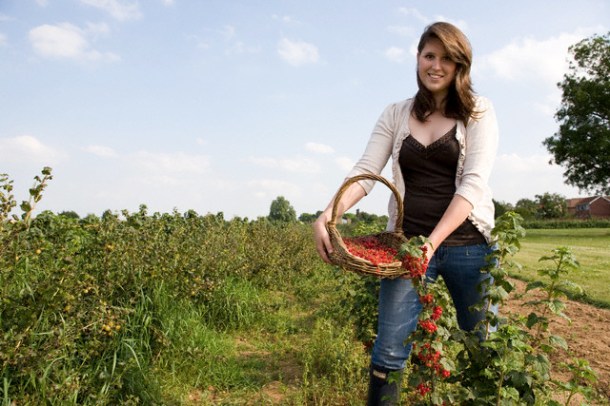 Woman holding a basket of berries